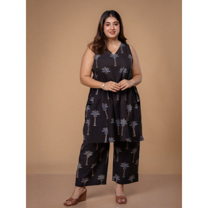 The Indian Ethnic Co. Arvika Black Ajrakh Cotton A Line Co-Ord Set