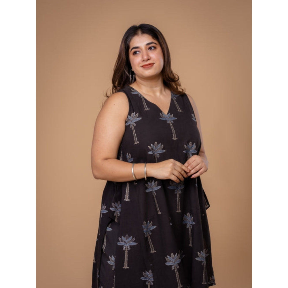 The Indian Ethnic Co. Arvika Black Ajrakh Cotton A Line Co-Ord Set