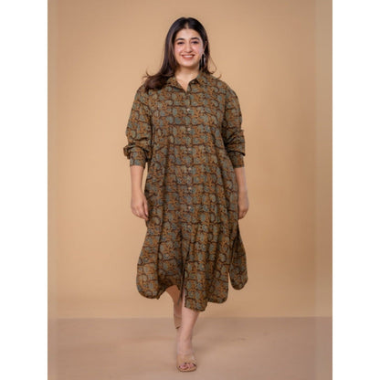 The Indian Ethnic Co. Samiyah Brown Ajrakh Cotton Shirt Dress