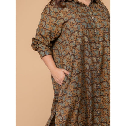 The Indian Ethnic Co. Samiyah Brown Ajrakh Cotton Shirt Dress