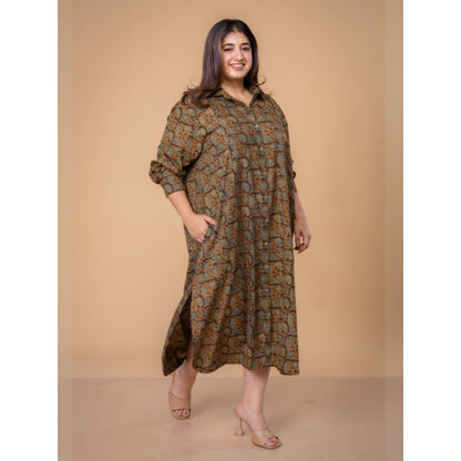 The Indian Ethnic Co. Samiyah Brown Ajrakh Cotton Shirt Dress