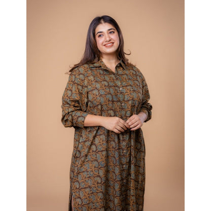 The Indian Ethnic Co. Samiyah Brown Ajrakh Cotton Shirt Dress
