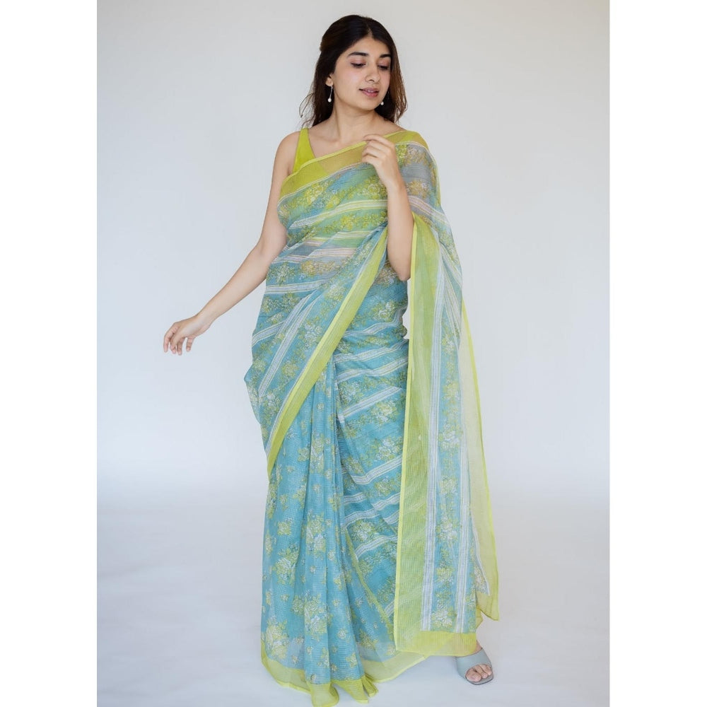 The Indian Ethnic Co. Print Cotton Kota Doria Saree with Unstitched Blouse