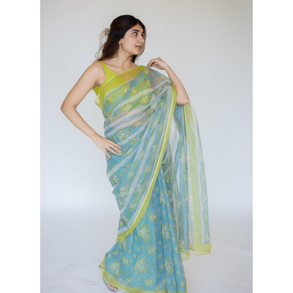 The Indian Ethnic Co. Print Cotton Kota Doria Saree with Unstitched Blouse