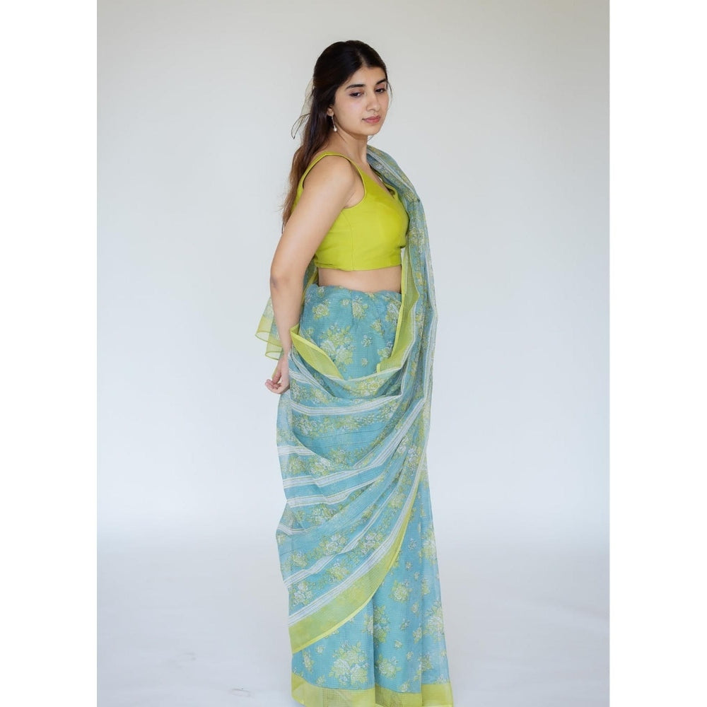 The Indian Ethnic Co. Print Cotton Kota Doria Saree with Unstitched Blouse