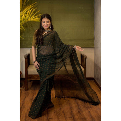 The Indian Ethnic Co. Ajrakh Natural Dyed Kota Doria Saree with Unstitched Blouse