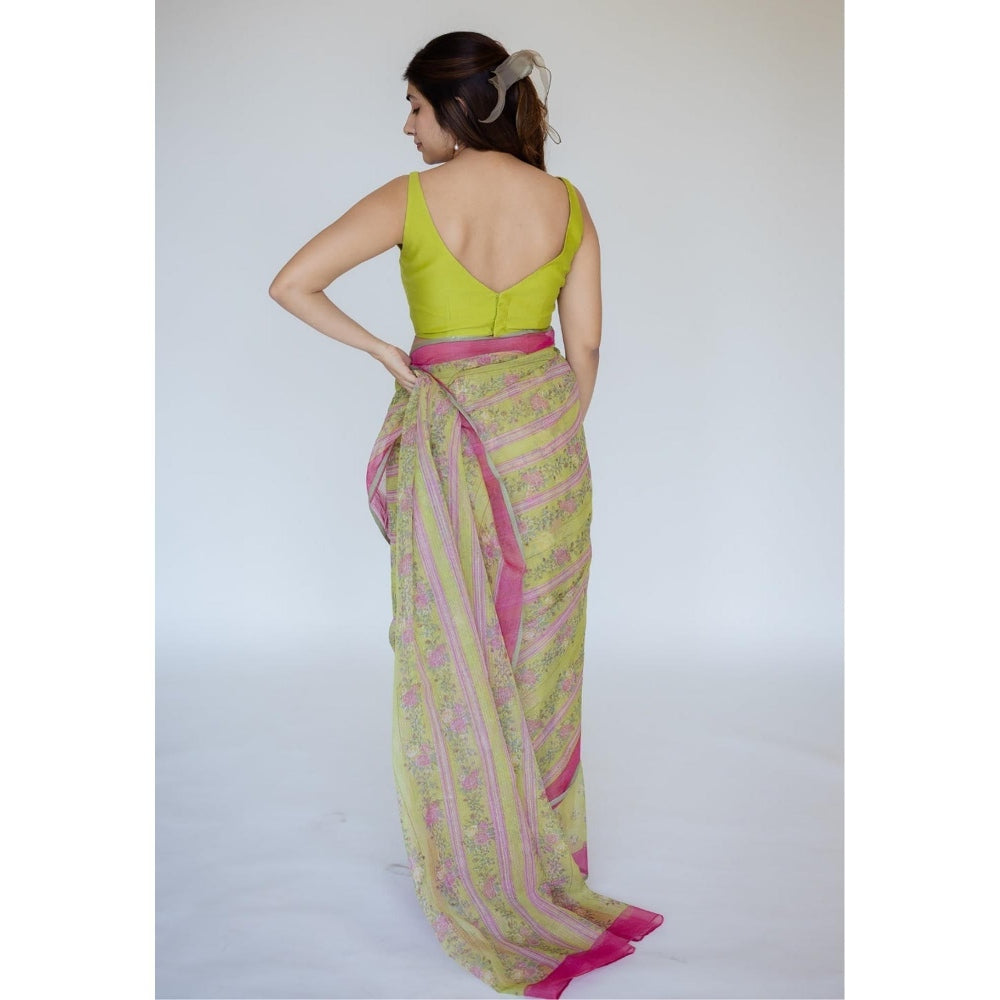 The Indian Ethnic Co. Print Cotton Kota Doria Saree with Unstitched Blouse
