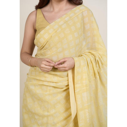 The Indian Ethnic Co. Ramisha Yellow Batik Hand Block Print Mul Cotton Saree Without Blouse