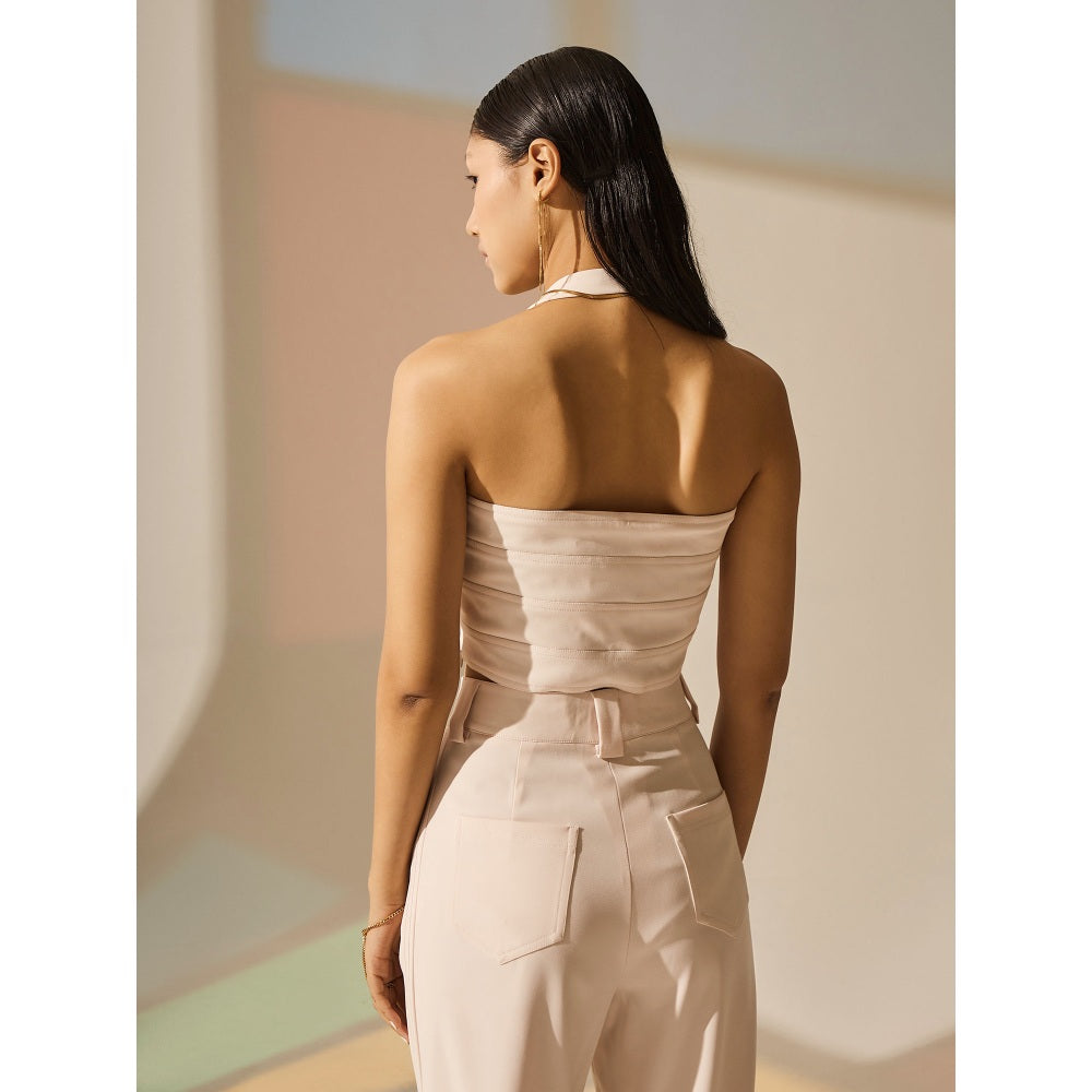 The Dapper Lady Pearl Halter Bustier - Off White