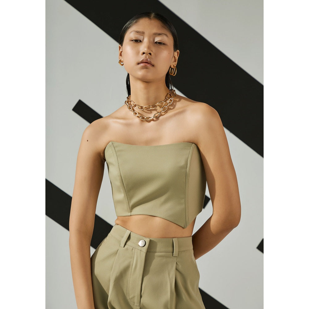 The Dapper Lady Jade Asymmetric Corset - Khaki