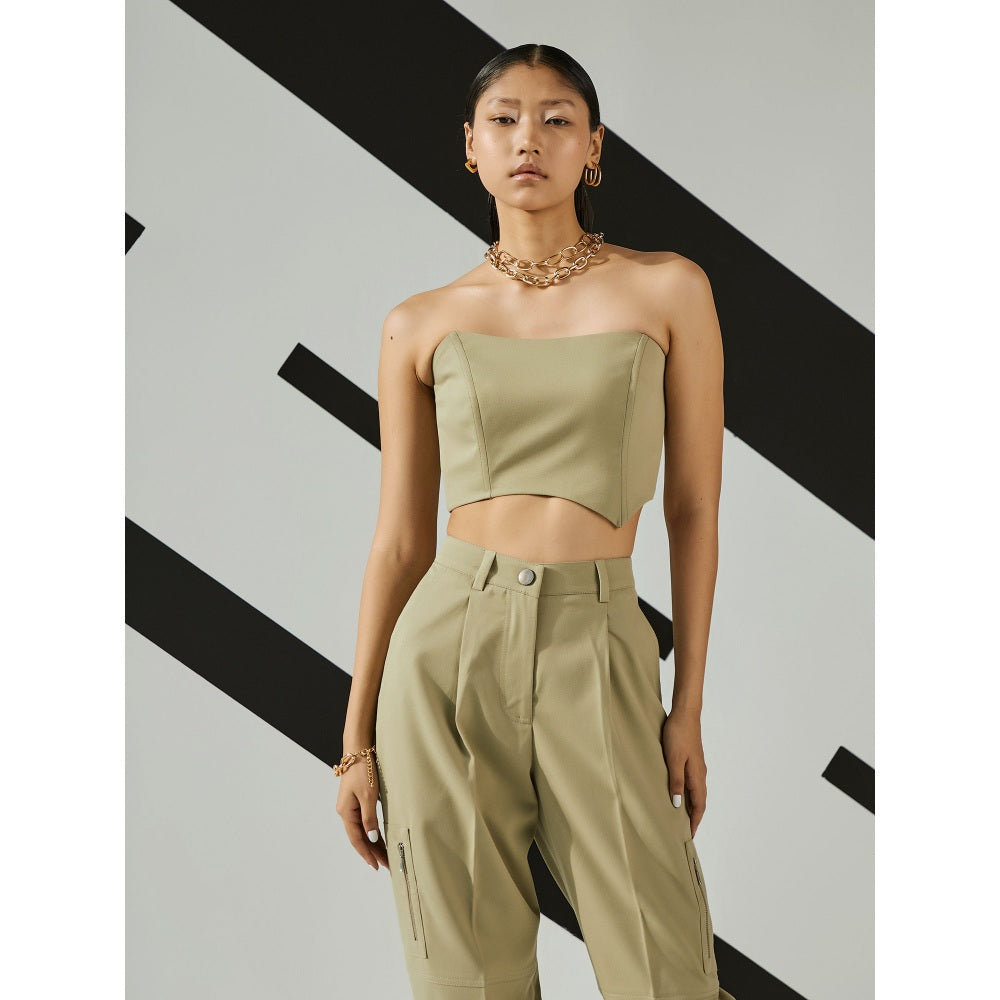 The Dapper Lady Jade Asymmetric Corset - Khaki