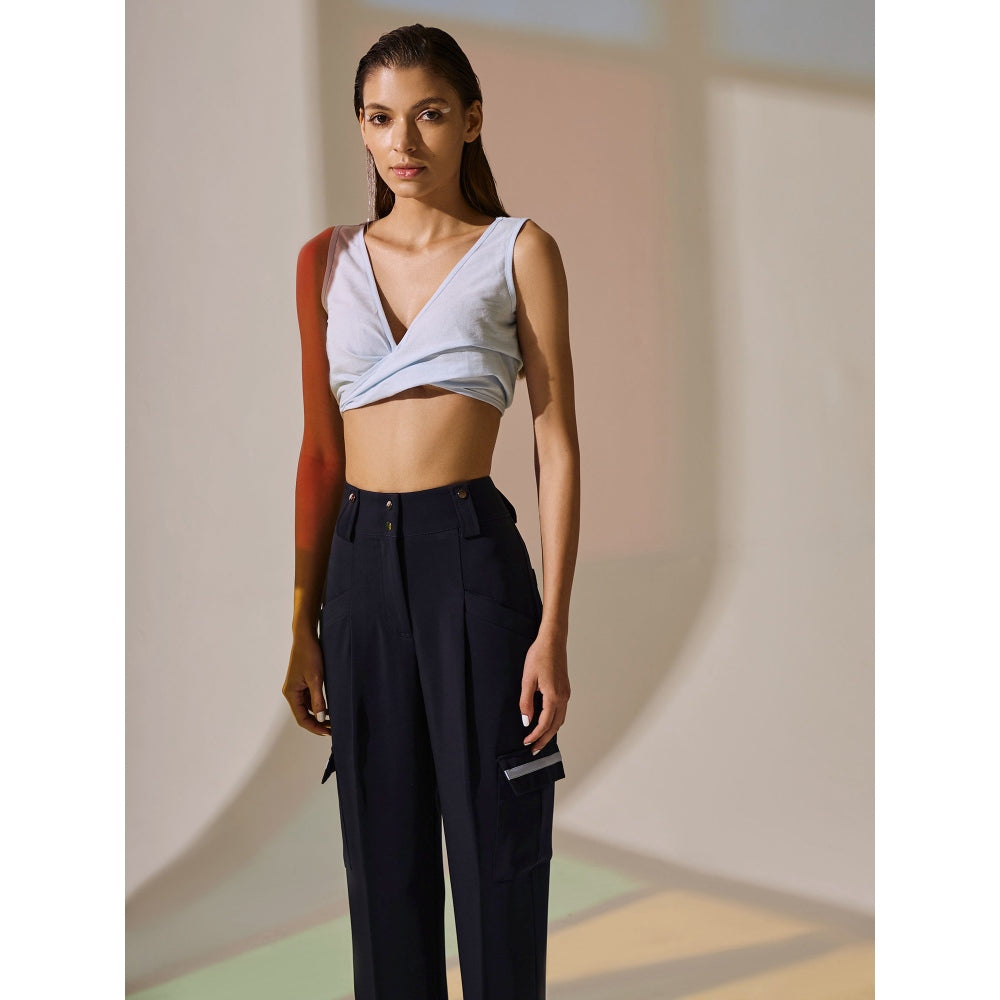 The Dapper Lady Aqua Linen Crop - Blue
