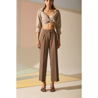 The Dapper Lady Bronze Pleated Pants - Brown