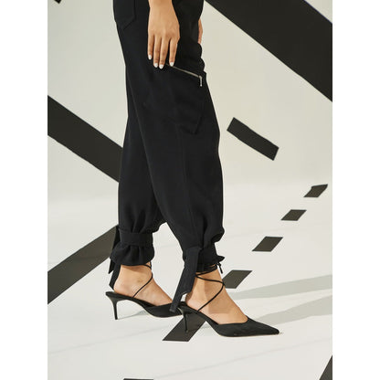 The Dapper Lady Astral Tie-Up Joggers - Black