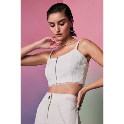 The Dapper Lady Mykonos White Solid Crop Top