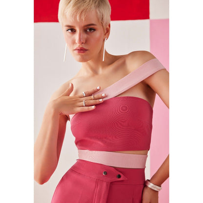 The Dapper Lady Vegas Pink Colorblock Crop Top