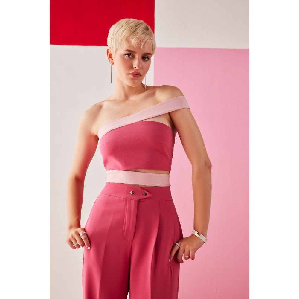 The Dapper Lady Vegas Pink Colorblock Crop Top
