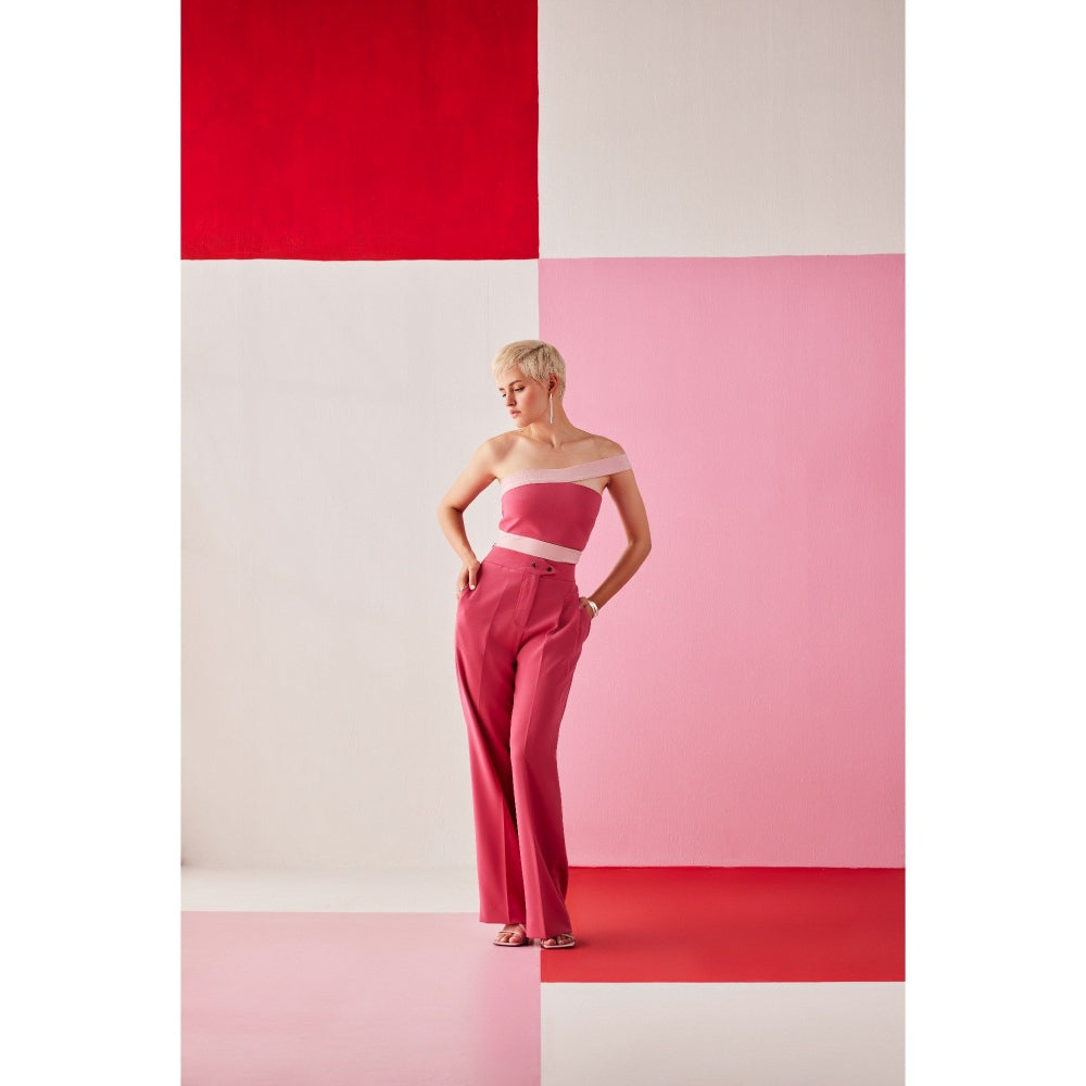 The Dapper Lady Vegas Pink Colorblock Crop Top