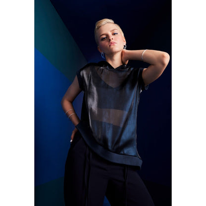 The Dapper Lady Milan Navy Blue Solid Top