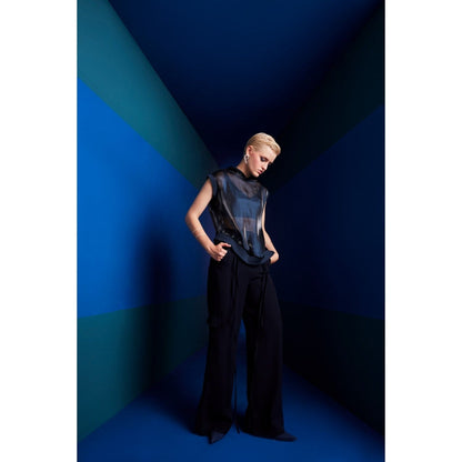 The Dapper Lady Milan Navy Blue Solid Top