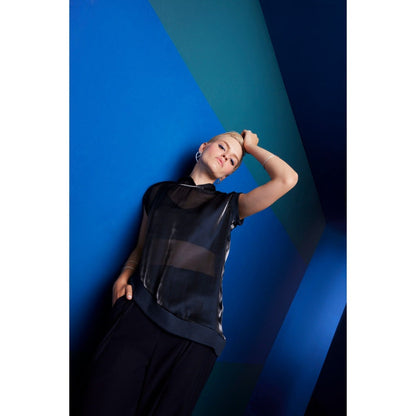 The Dapper Lady Milan Navy Blue Solid Top