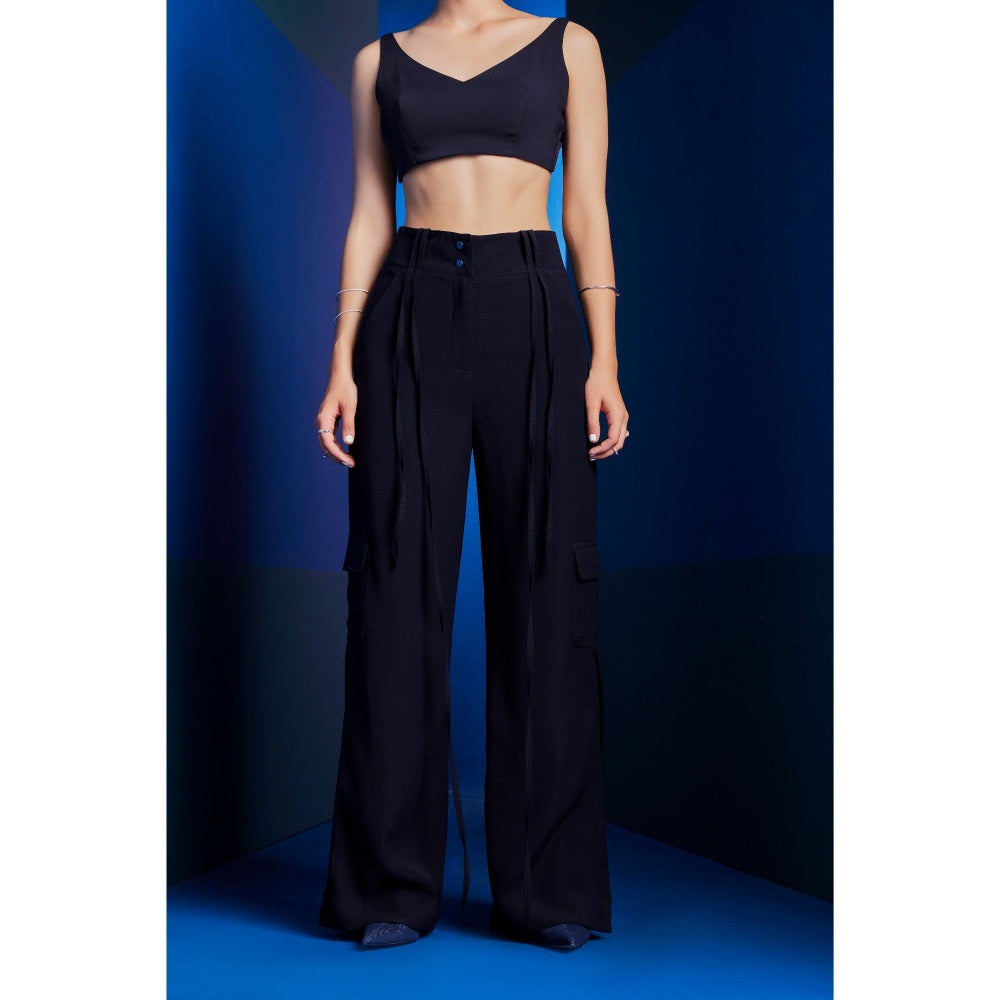 The Dapper Lady Milan Navy Blue Solid Crop Top