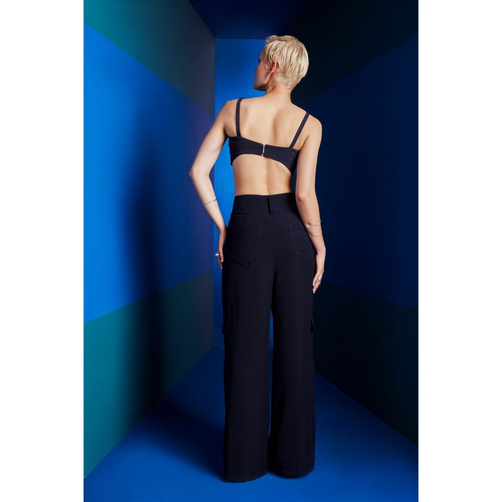 The Dapper Lady Milan Navy Blue Solid Crop Top
