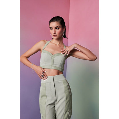 The Dapper Lady Rome Green Solid Crop Top