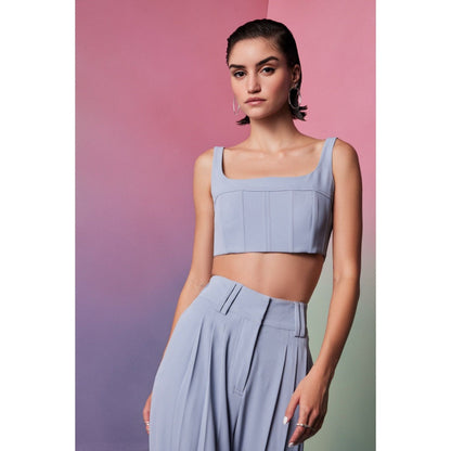 The Dapper Lady Sydney Blue Solid Crop Top
