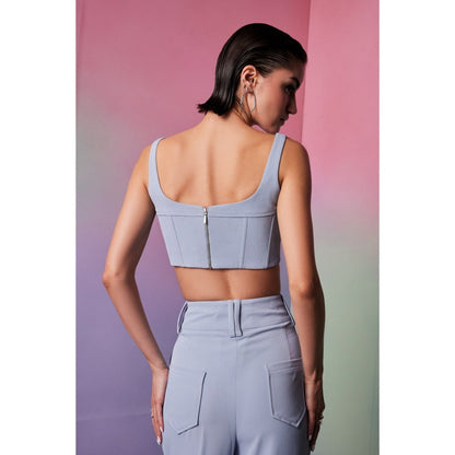 The Dapper Lady Sydney Blue Solid Crop Top