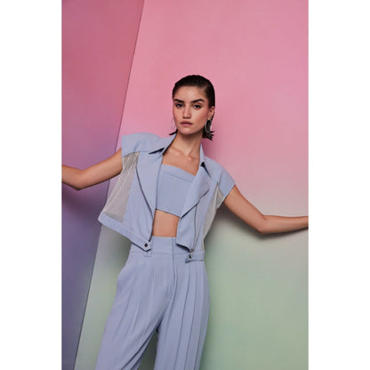 The Dapper Lady Sydney Blue Stripes Crop Jacket