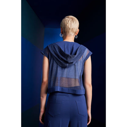 The Dapper Lady Seoul Navy Blue Solid Crop Jacket