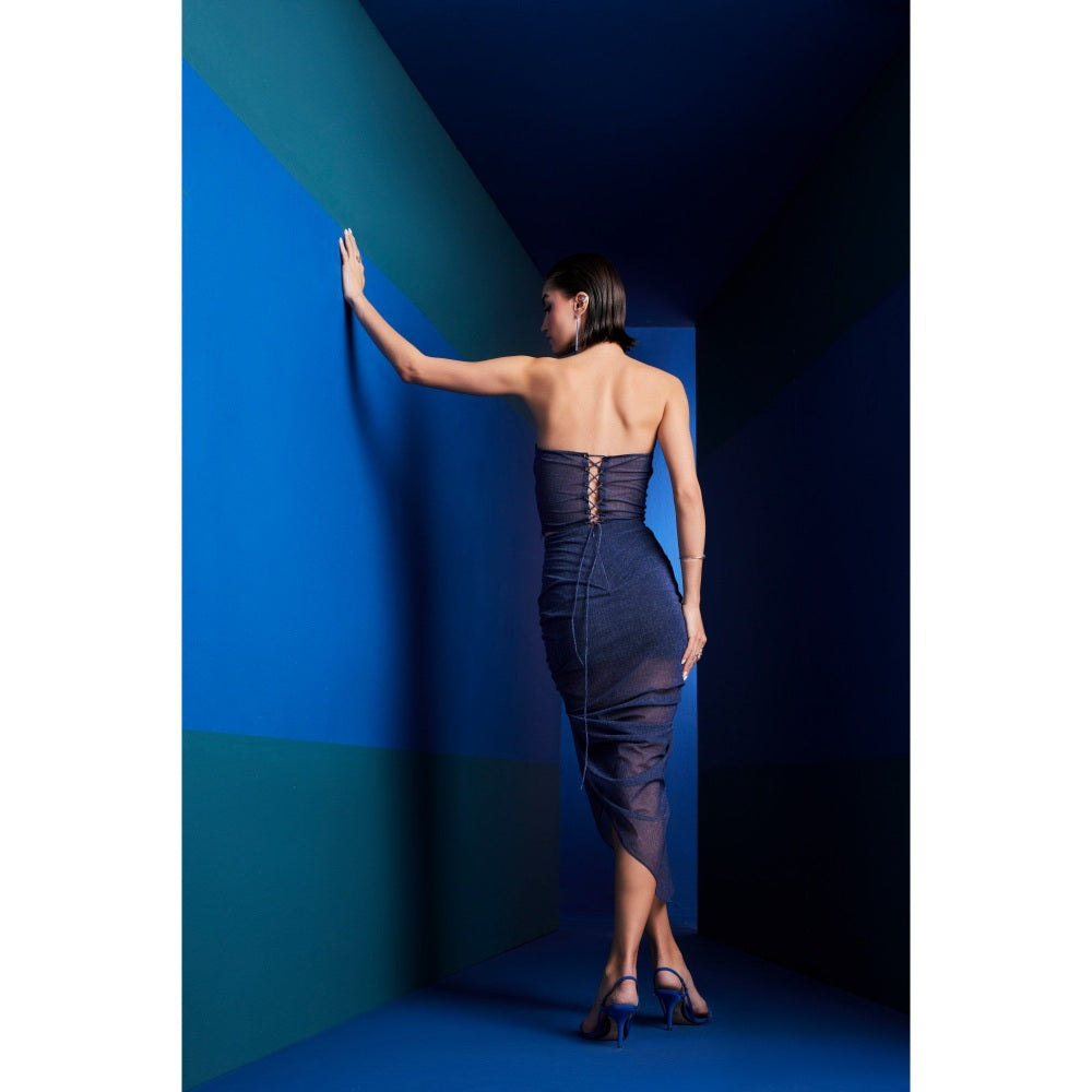 The Dapper Lady Seoul Navy Blue Solid Midi Skirt