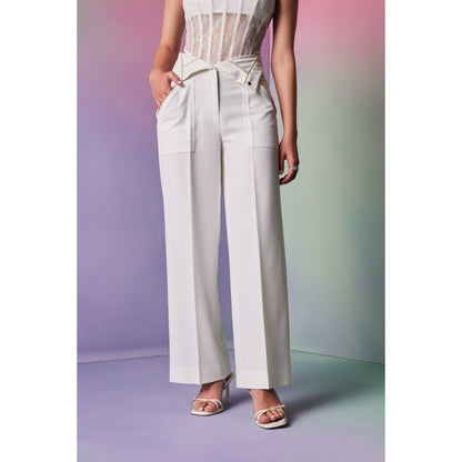 The Dapper Lady Mykonos White Solid Pant