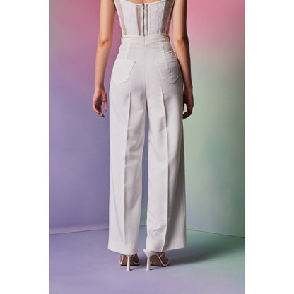 The Dapper Lady Mykonos White Solid Pant