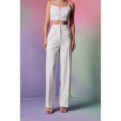 The Dapper Lady Mykonos White Solid Pant