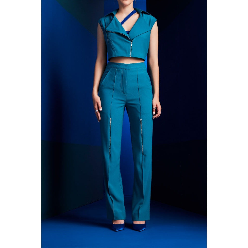 The Dapper Lady Cairo Blue Solid Pant