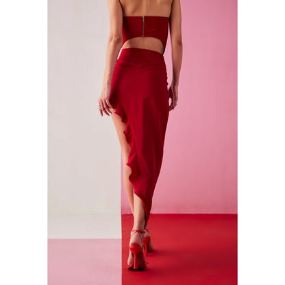 The Dapper Lady Paris Red Solid Asymmetric Skirt
