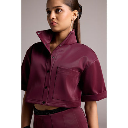The Dapper Lady Burgundy Cherry Crop Shirt