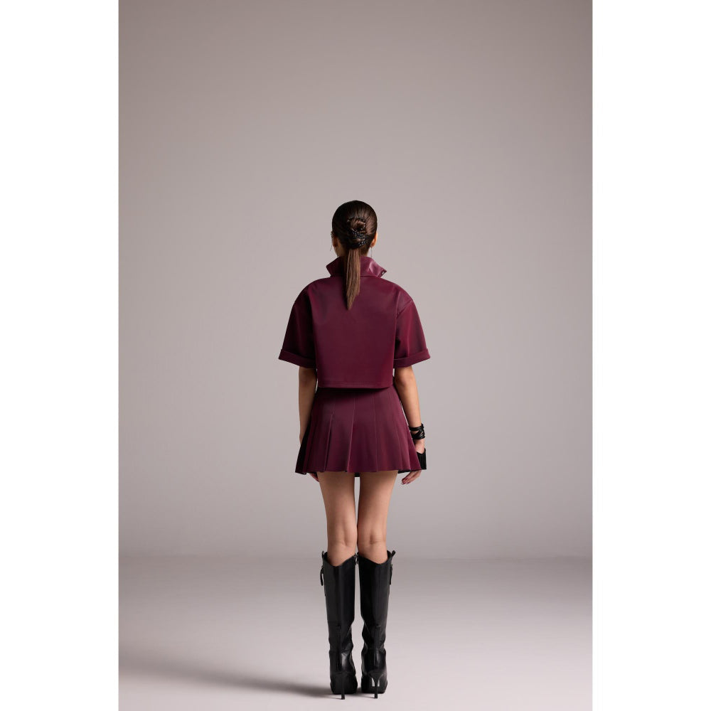 The Dapper Lady Burgundy Cherry Pleated Mini Skirt