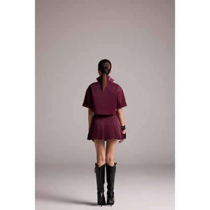 The Dapper Lady Burgundy Cherry Pleated Mini Skirt