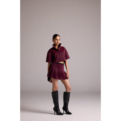 The Dapper Lady Burgundy Cherry Pleated Mini Skirt