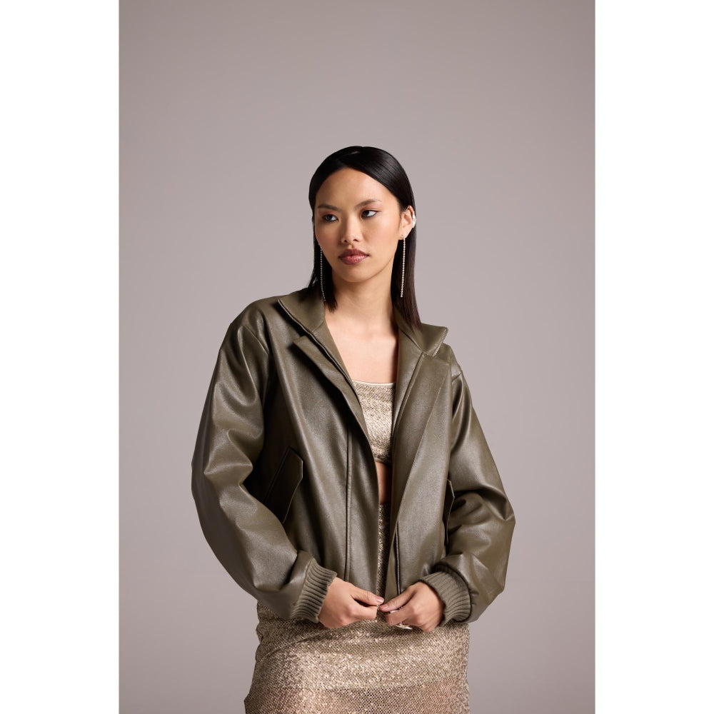The Dapper Lady Olive Leather Jacket