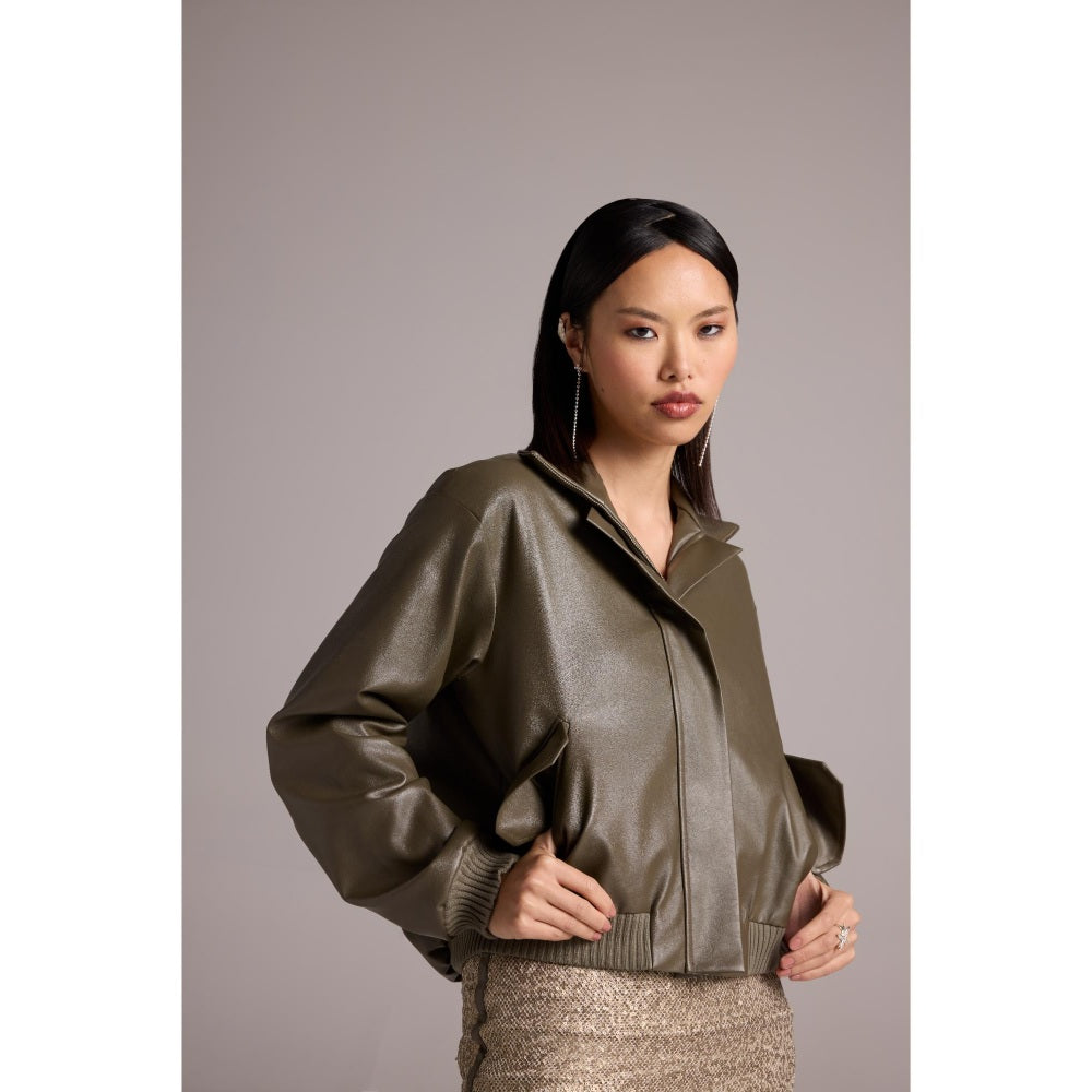 The Dapper Lady Olive Leather Jacket