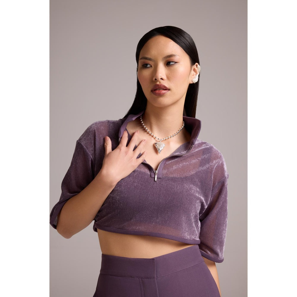 The Dapper Lady Purple Aria Mesh Crop Top with Bustier (Set of 2)