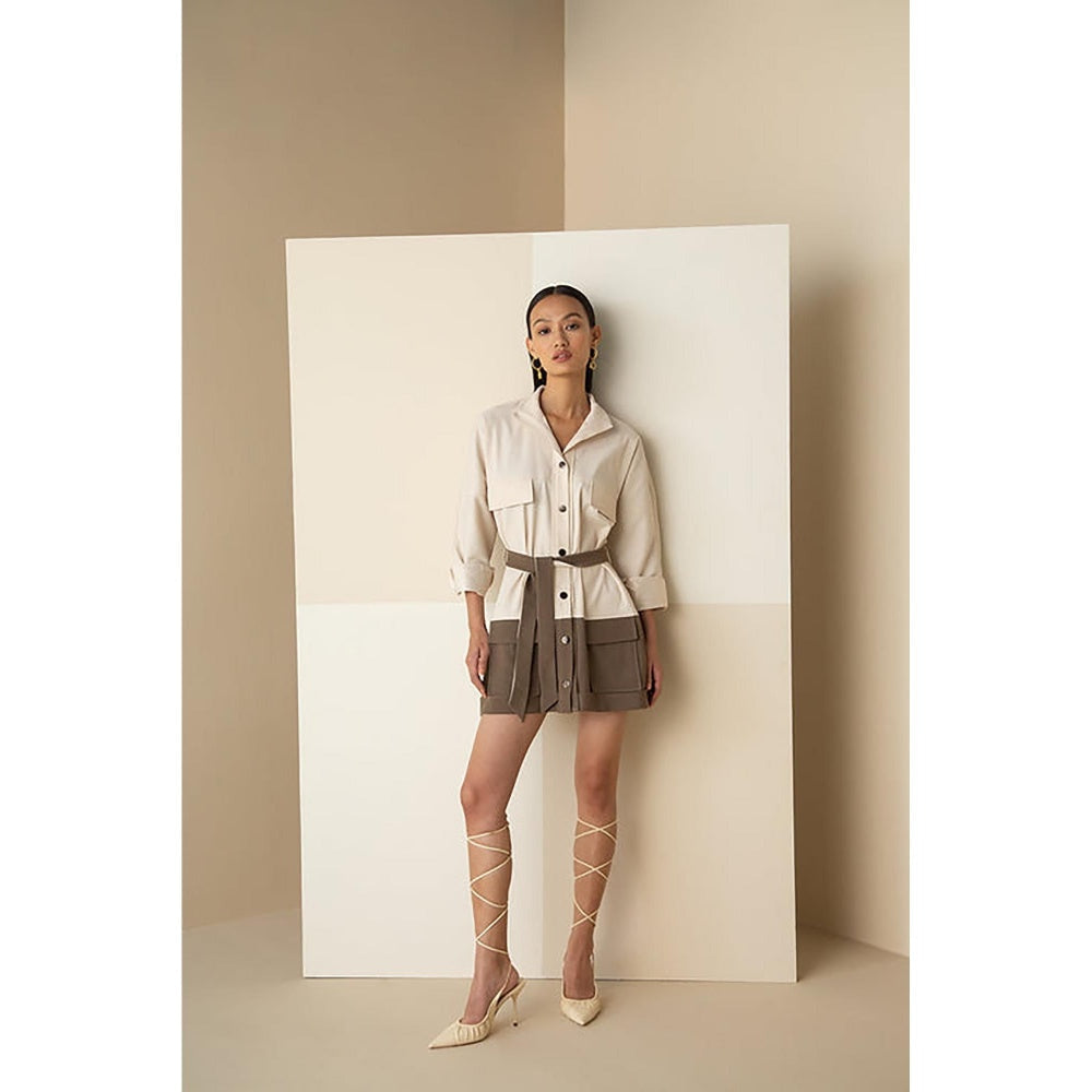 The Dapper Lady Off White Colorblock Mini Dress