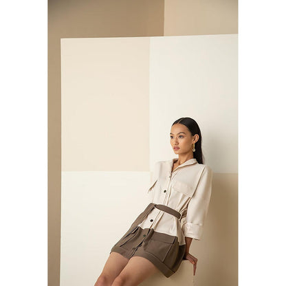 The Dapper Lady Off White Colorblock Mini Dress