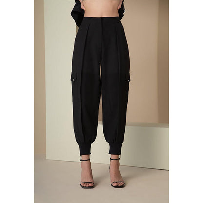 The Dapper Lady Jet Black Pleated Joggers