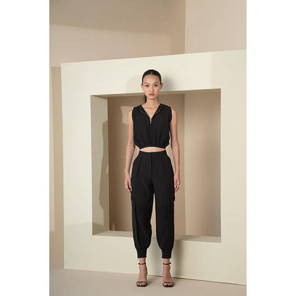 The Dapper Lady Jet Black Pleated Joggers