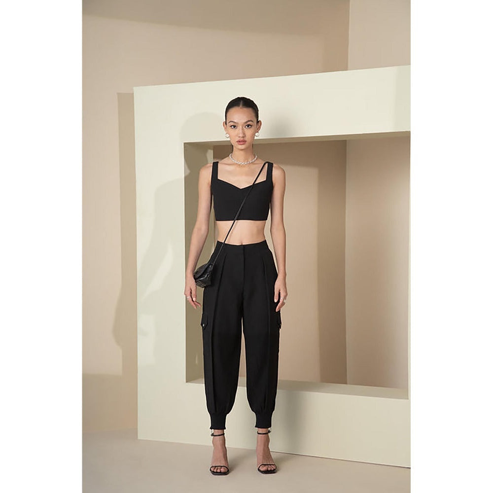 The Dapper Lady Jet Black Pleated Joggers